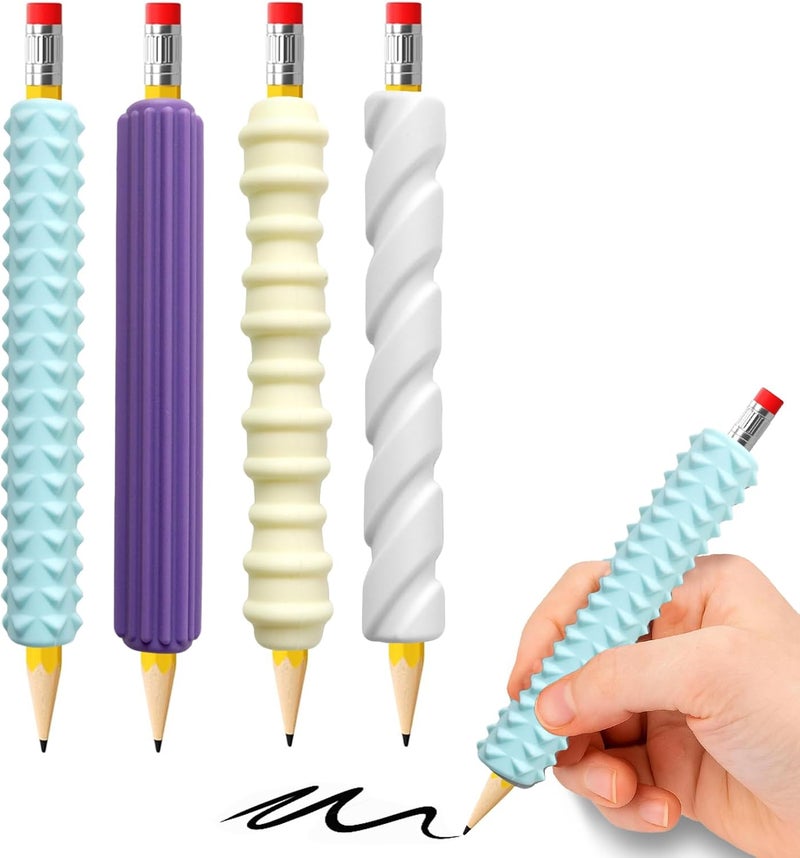 BTFSZ Pencil Grips, 4-Pack Textured Silicone Sleeves for Mechanical Pencils, Sensory Fidget ADHD Tool for Kids and Adults, Quiet Fidget Tools for Classroom Focus, Anxiety Relief (Pastel Mist Set) - Image 1